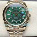 Swiss Quality Rolex Sky Dweller Yellow Gold Green Dial Dual Time Zone Copy Watch 